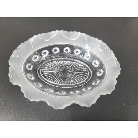 Vintage 1930's Davidson Dish Blackberry Prunt Clear Frosted Ruffled Oval England - Picture 7 of 12